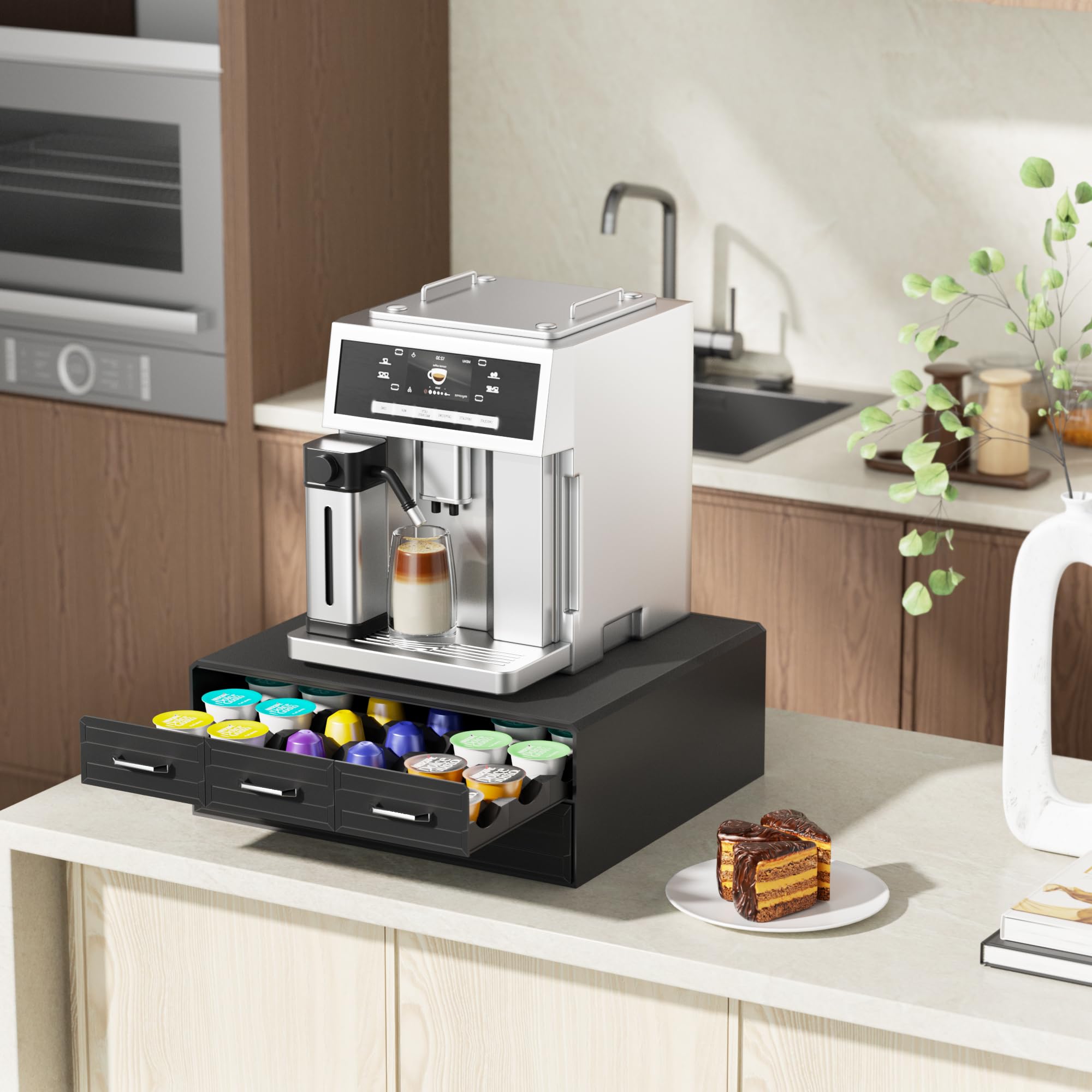 SZQINJI K Cup Holder Drawer - 60/88 Pod Capacity Coffee Pod Organizer | Compatible with Keurig K Cups, Nespresso VertuoLine & OriginalLine | Space-Saving Black Coffee Storage for Kitchen Countertops & Office Break Rooms