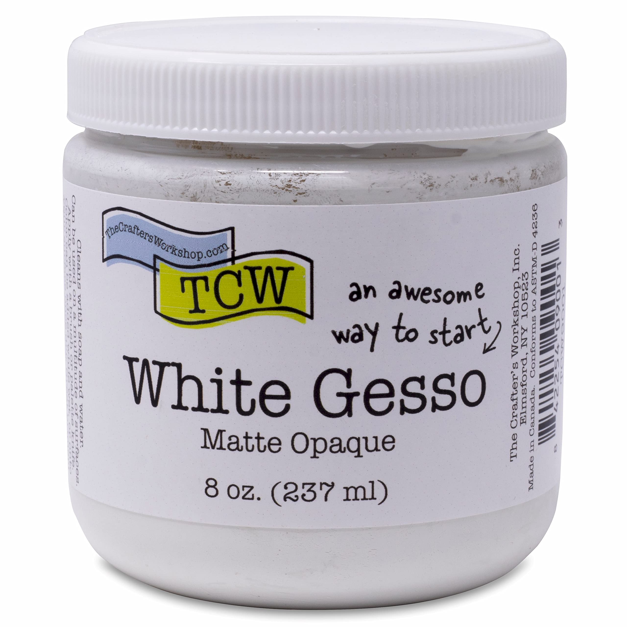 The Crafter's Workshop White Gesso Medium - 8 oz Acrylic & Oil Painting Primer for Canvas, Paper, Wood - Professional Surface Prep & Sealer for Artists - Perfect for DIY Art Projects, Home Decor & Crafting