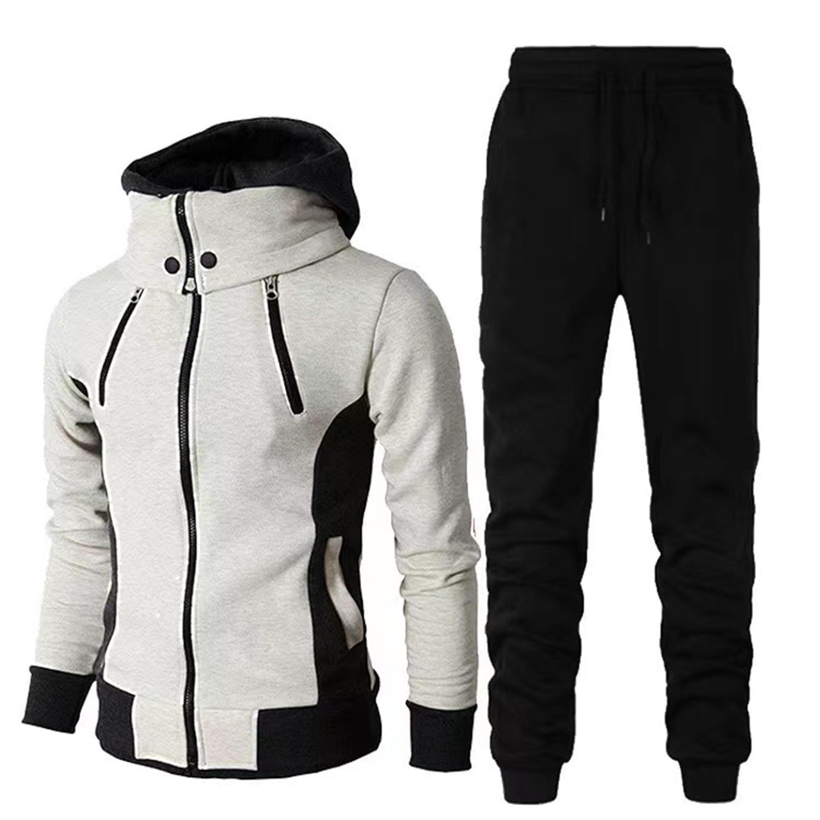 **Blandoom Men's Track Suits Set - Regular Fit Cropped Hoodie Jacket & Zip-Up Cargo Joggers - Moisture-Wicking Activewear for Running, Gym & Casual Wear**