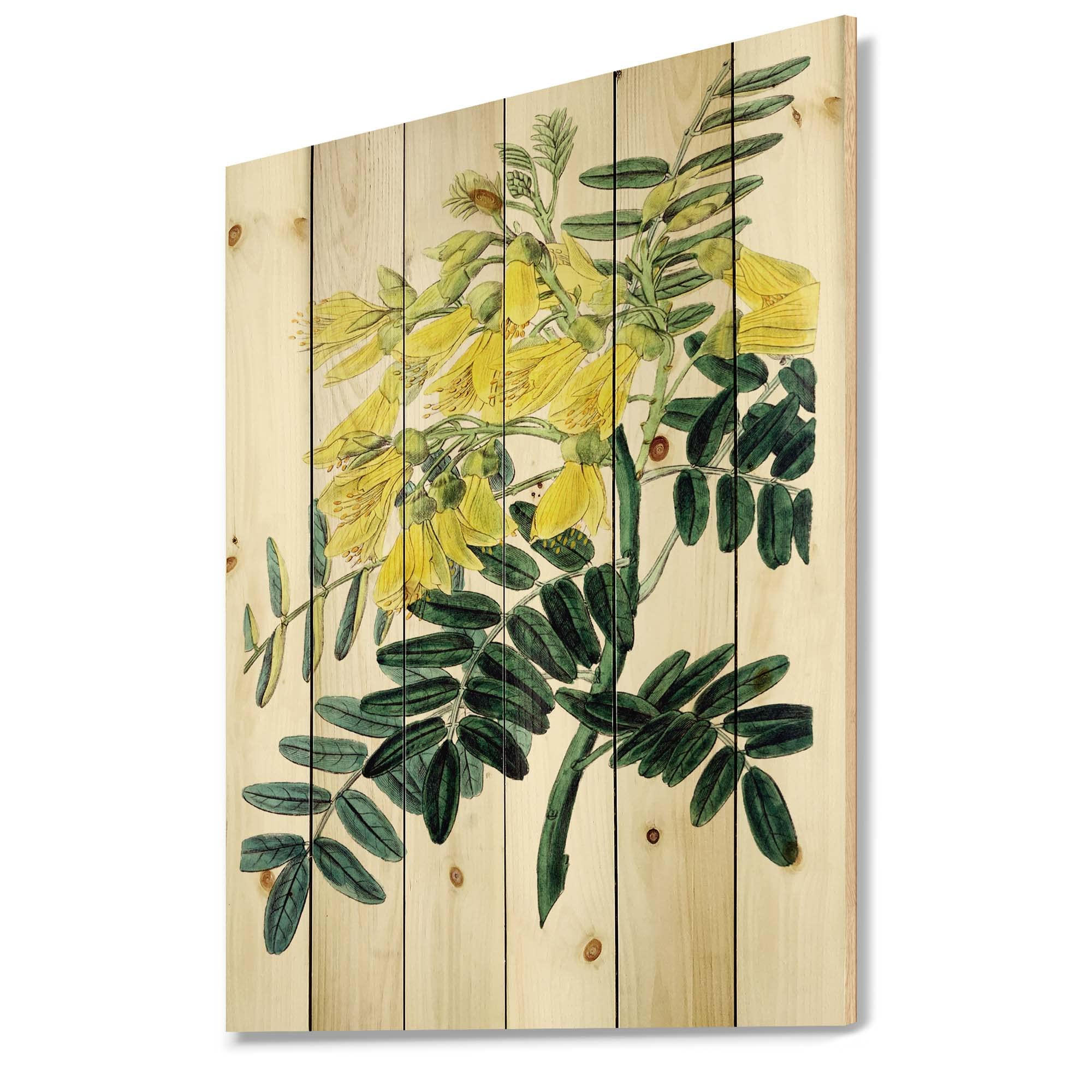 Vintage Yellow Floral Wood Wall Art - Handmade Traditional Wood Wall Decor with Large Flower Print on Natural Pine - Perfect for Living Room, Bedroom & Farmhouse Decor