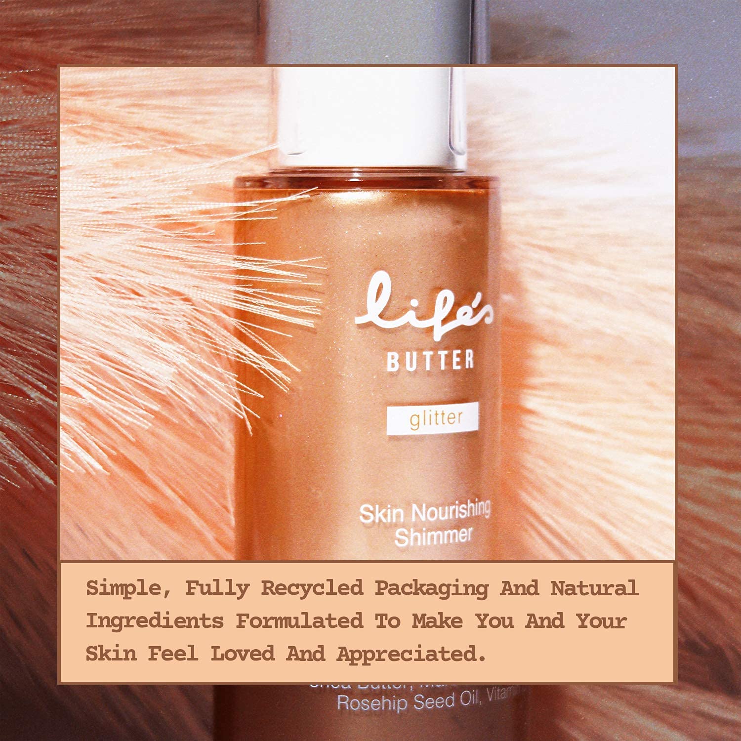 Life's Butter Face & Body Shimmer - Healthy Waterproof Moisturizing Glow with Shea Butter, Marular Oil, Jojoba Oil & Vitamin C | Glistening Bronze | 3 Fl Oz | Perfect for Summer Tanning, Beach Days & Night Out Glow