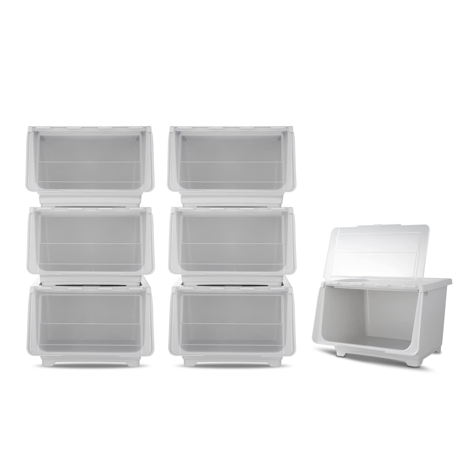 6-Piece Large Stackable Plastic Storage Bins with Lids & Wheels - Clear Organizer Box for Home, Office, Closet - 17