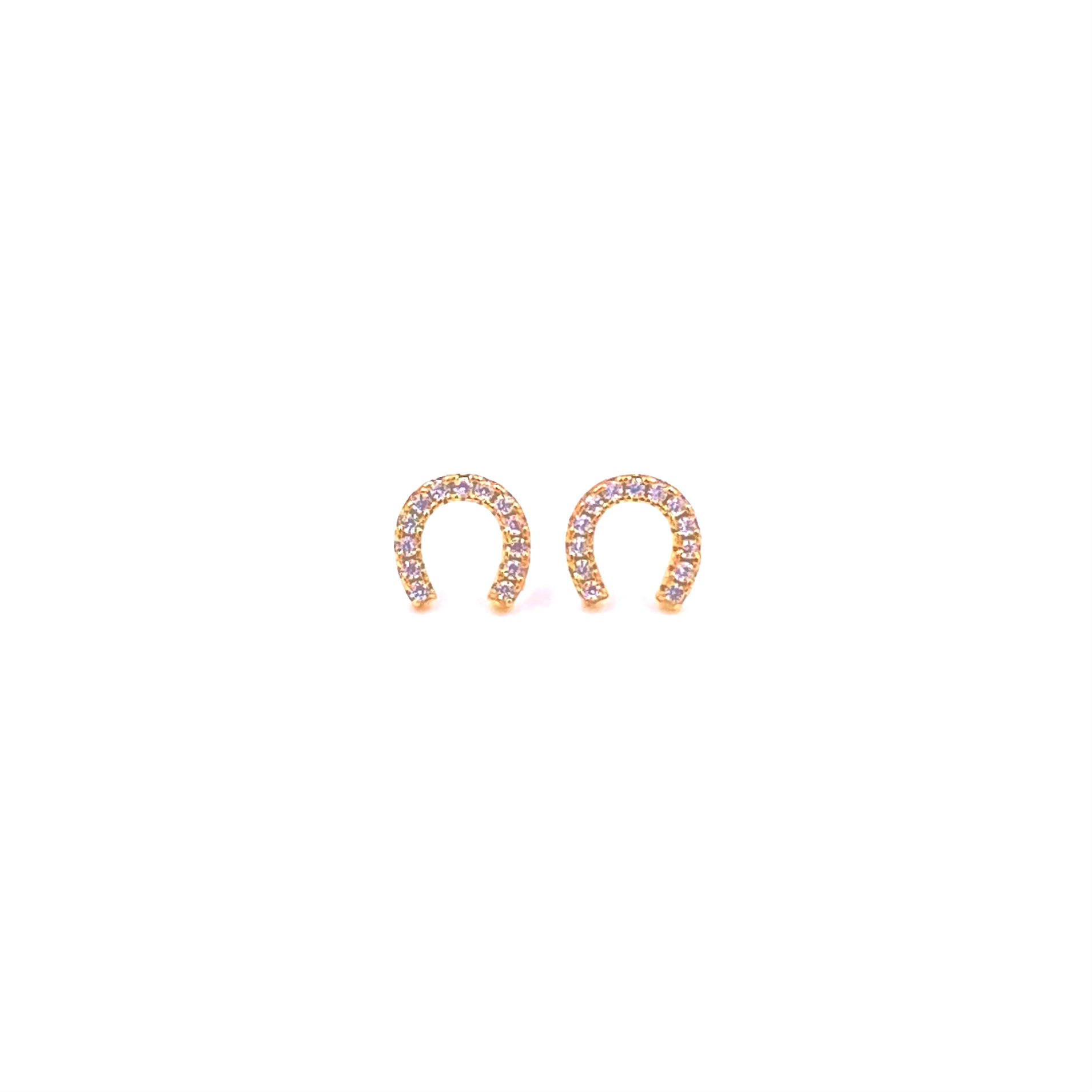 Ashley Gold Sterling Silver Gold Plated CZ Mini Horseshoe Stud Earrings for Women - Lucky Charm Jewelry Gift for Birthday, Christmas & Everyday Wear