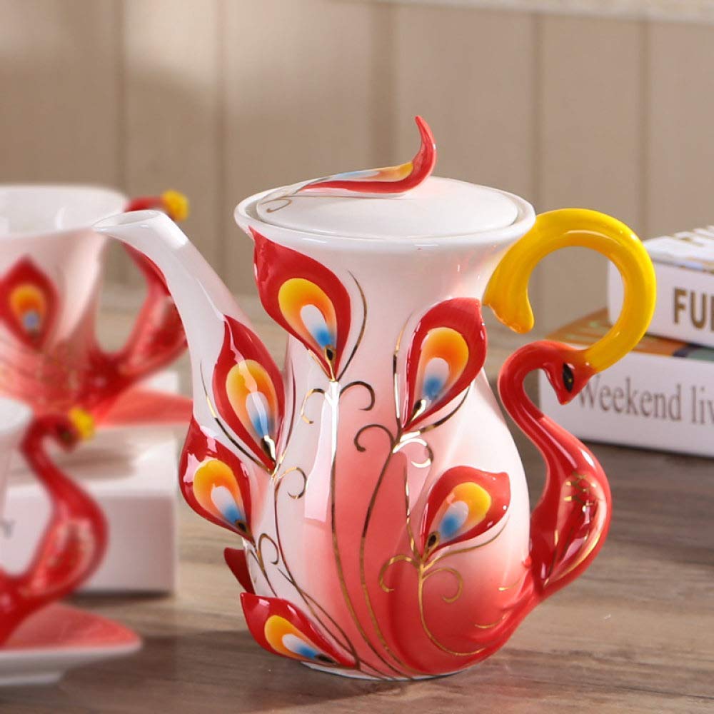 Vintage 3D Peacock Enamel Coffee Pot - Colorful Bone China Tea Kettle with Handle for Stovetop & Electric Use | Creative Drinkware for Home, Office & Gifting | 02 Style Milk Kettle