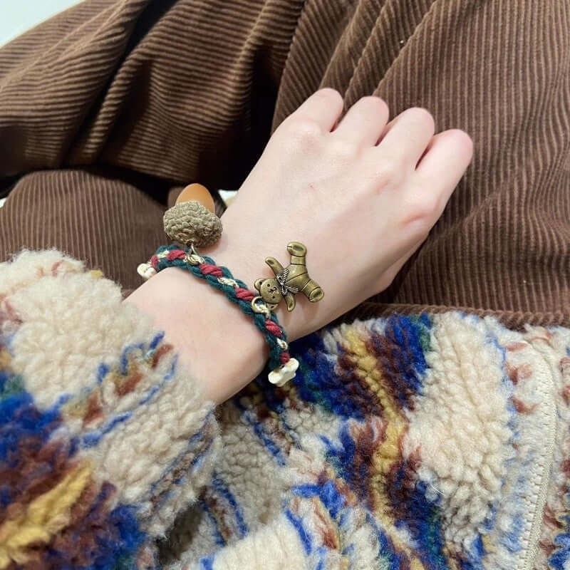 Gingerbread Snowman Charm Cute Woven Braided Christmas Bracelet | Holiday Gift for Women, Girls | Perfect for Christmas Parties, Festive Outfits & Winter Accessories