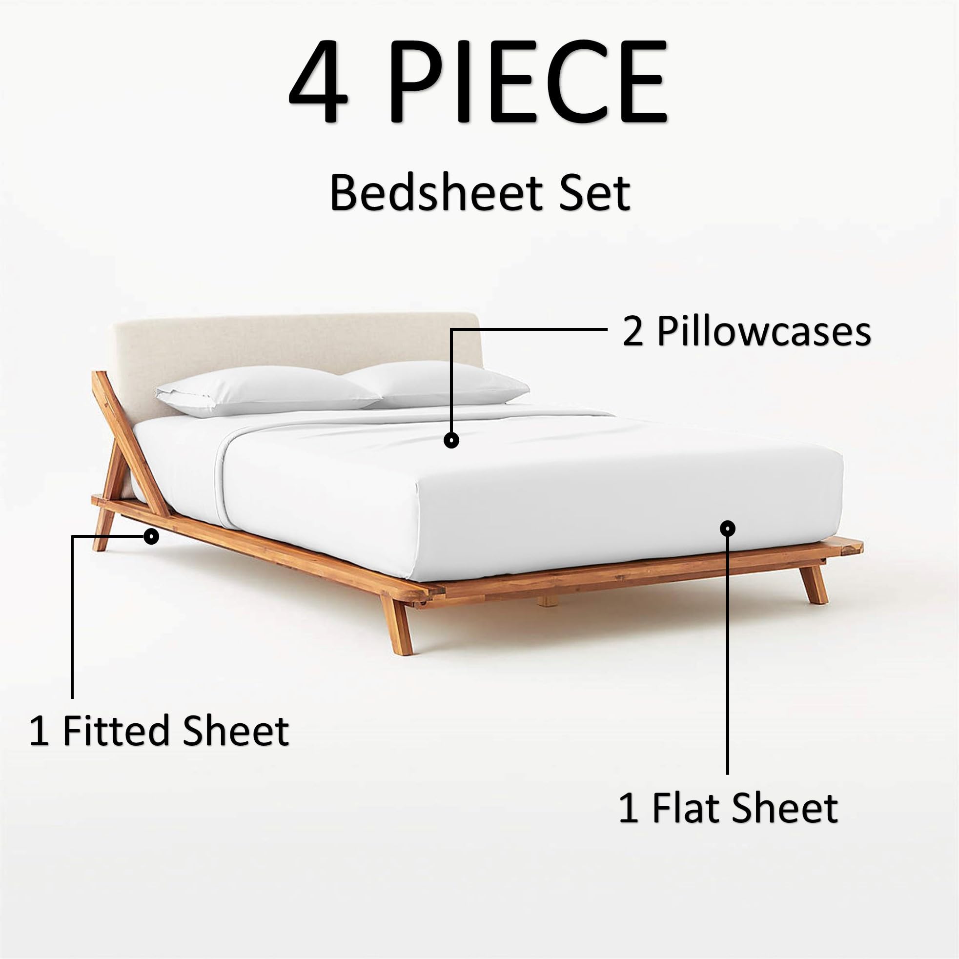 800 Thread Count 4-Piece Bed Sheet Set - 100% Long Staple Cotton, Ultra Soft & Deep Pocket (22