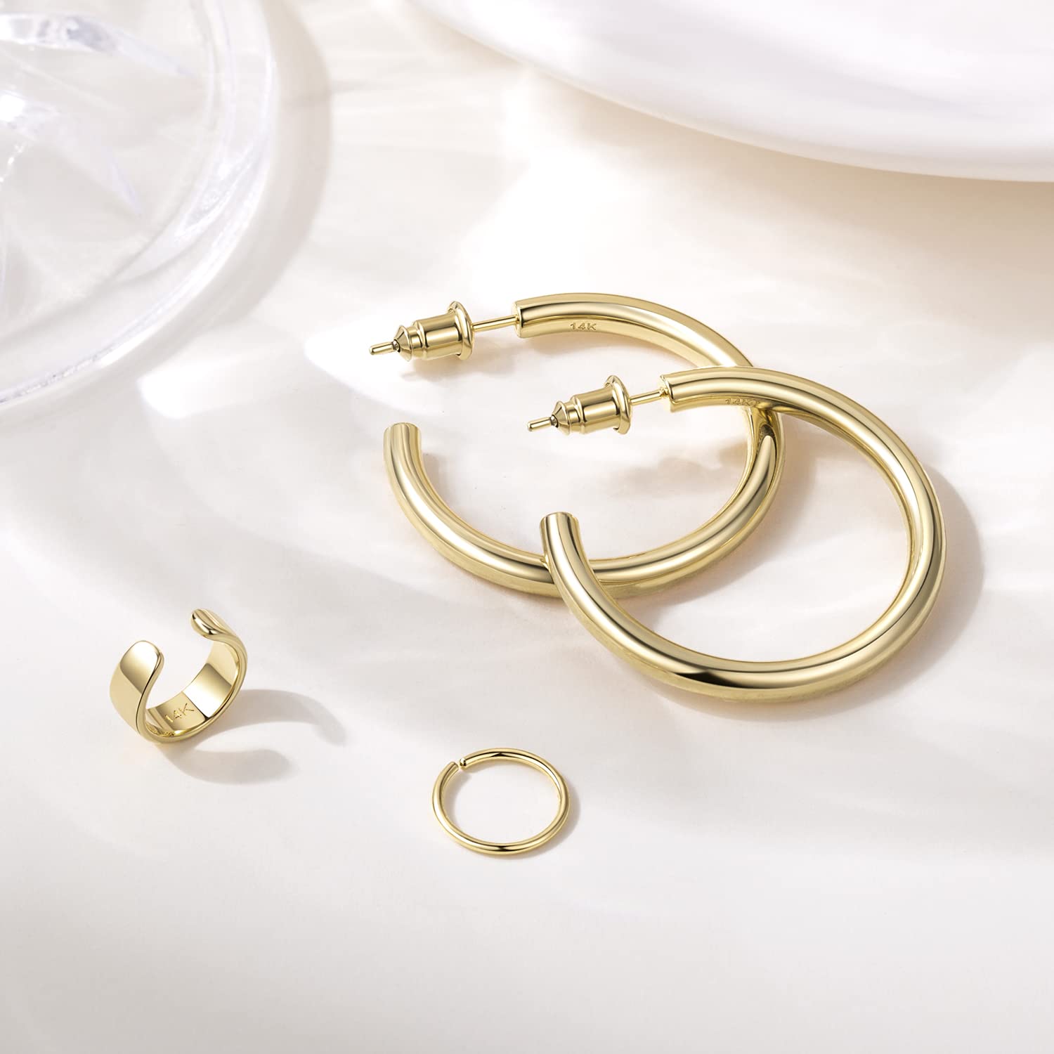 14K Gold Hoop Earrings for Women - Thick Infinity 14K Gold Hoops, Classic Comfort Fit 24mm, Perfect Gift for Her - Ideal for Everyday Wear, Parties & Special Occasions