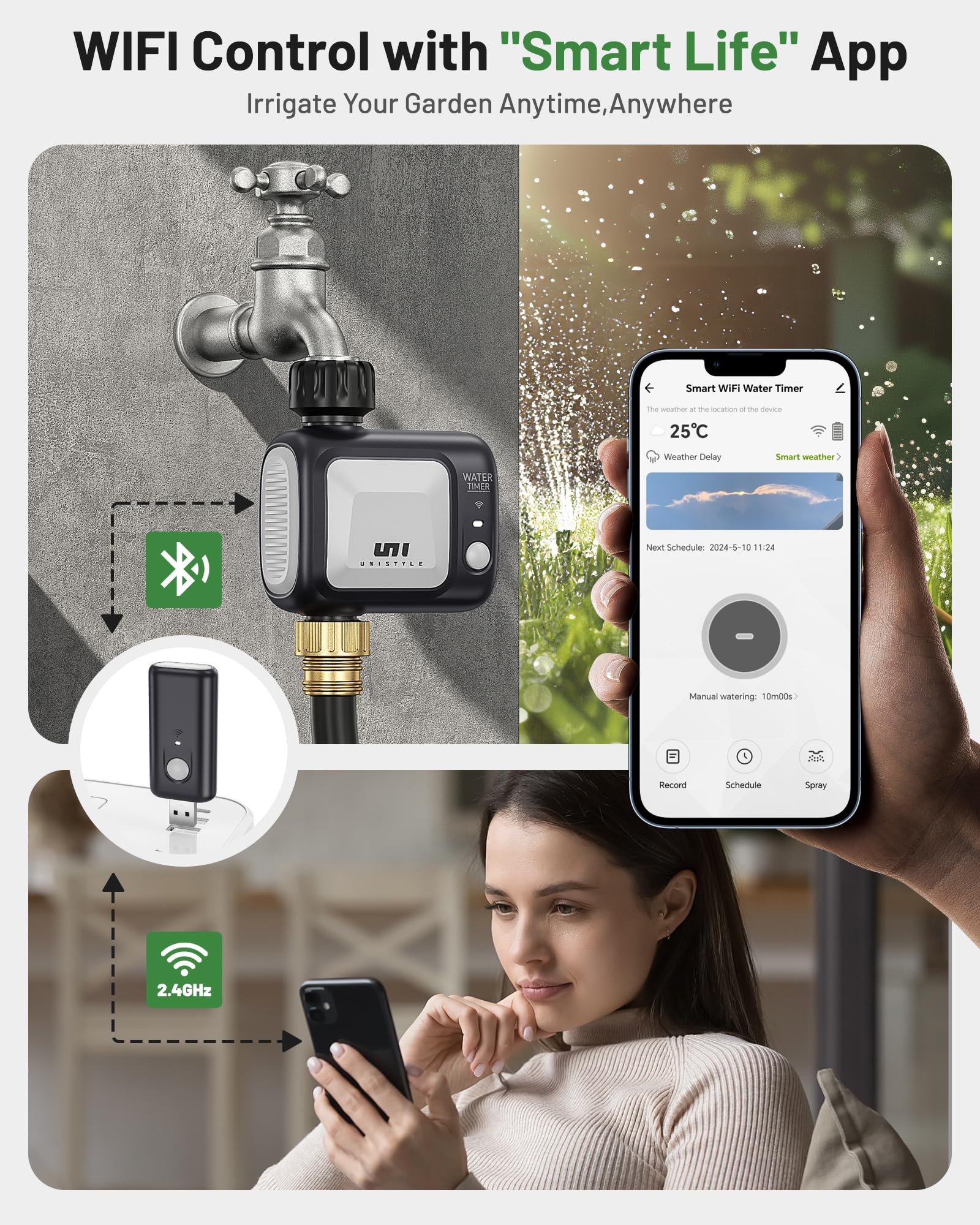 Smart WiFi Sprinkler Timer - Programmable Irrigation Controller with Rain Delay, Auto & Manual Modes | Outdoor Water Timer for Lawn, Yard & Garden Care | Perfect for Automated Watering & Vacation Home Maintenance