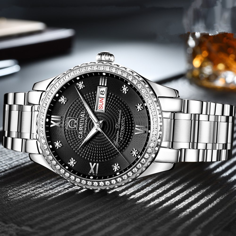 MASTOP Automatic Luxury Men's Watch - Gold & Silver Stainless Steel Dress Watch with Diamond Accents | Perfect for Business, Formal Events & Everyday Wear