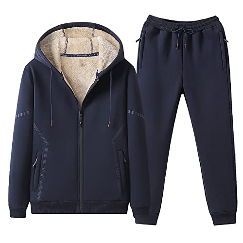 SCKARLE Men's 2-Piece Fleece Suit - Heavyweight Thermal Hooded Jacket & Sweatpants with Pockets | Winter Warm Outfit for Casual Wear, Outdoor Activities & Lounging