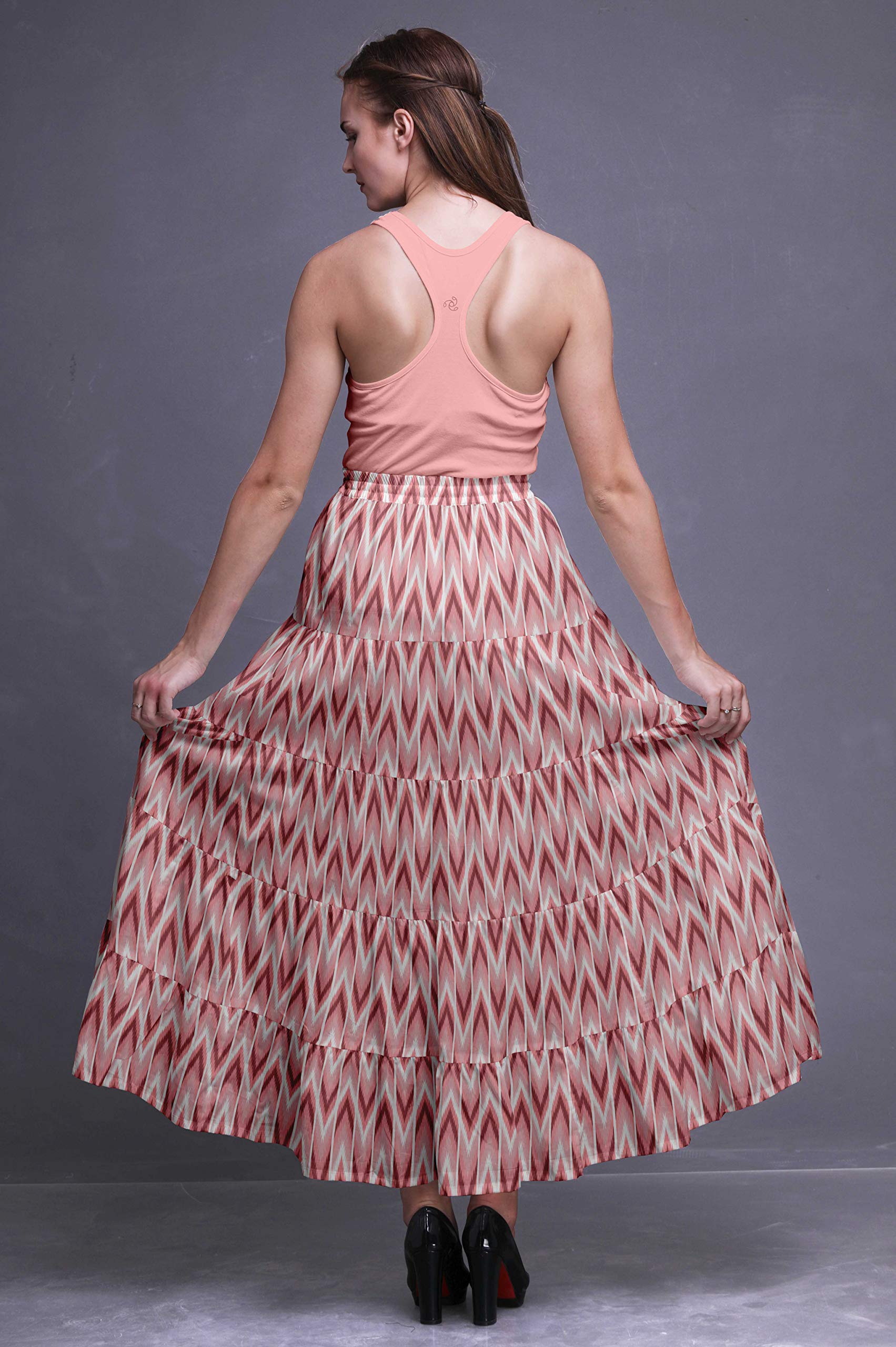 Boho Printed Long 5-Tier Cotton Skirt for Women | Flowy Maxi Skirt for Summer, Beach & Casual Outfits | Comfortable & Stylish Boho Clothing