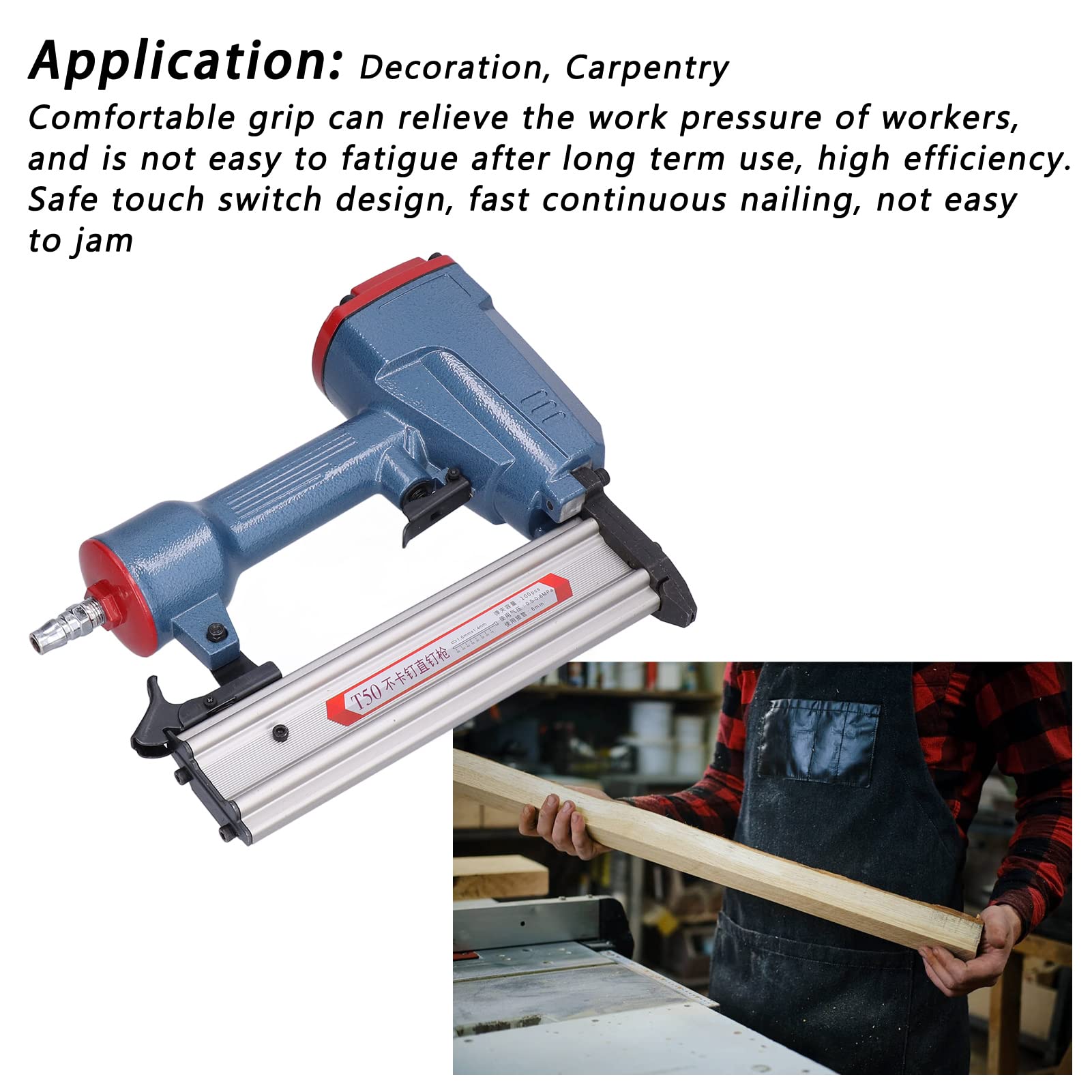Pneumatic Brad Nailer 15-50mm Nail Length - Fast Nailing Stapler for Carpentry, Woodworking & Home Decoration | Ideal for DIY Projects, Furniture Making & Trim Work