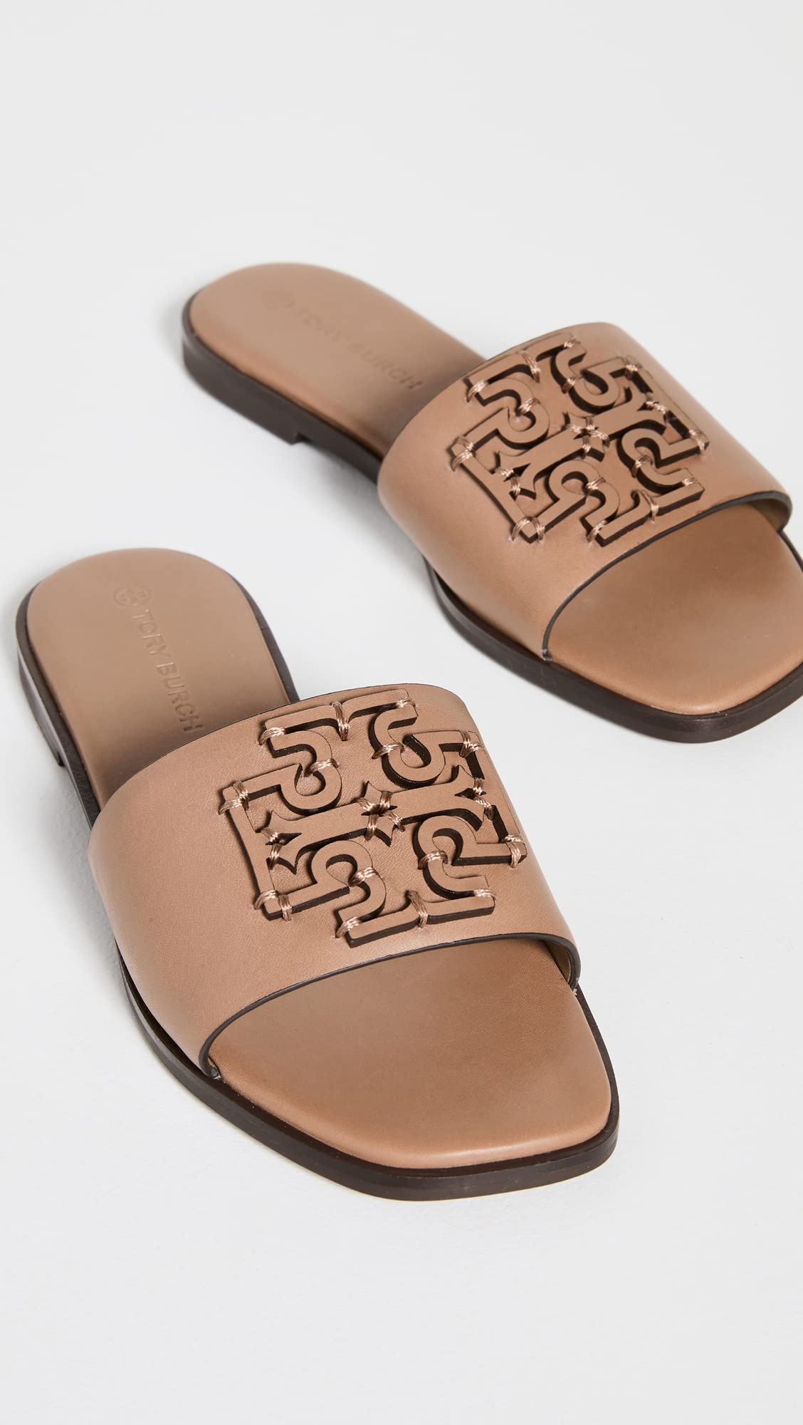 Tory Burch Women's INES Slides - Tan Leather Sandals Size 11 Medium US | Comfortable Summer Slide Sandals for Beach, Pool & Casual Wear