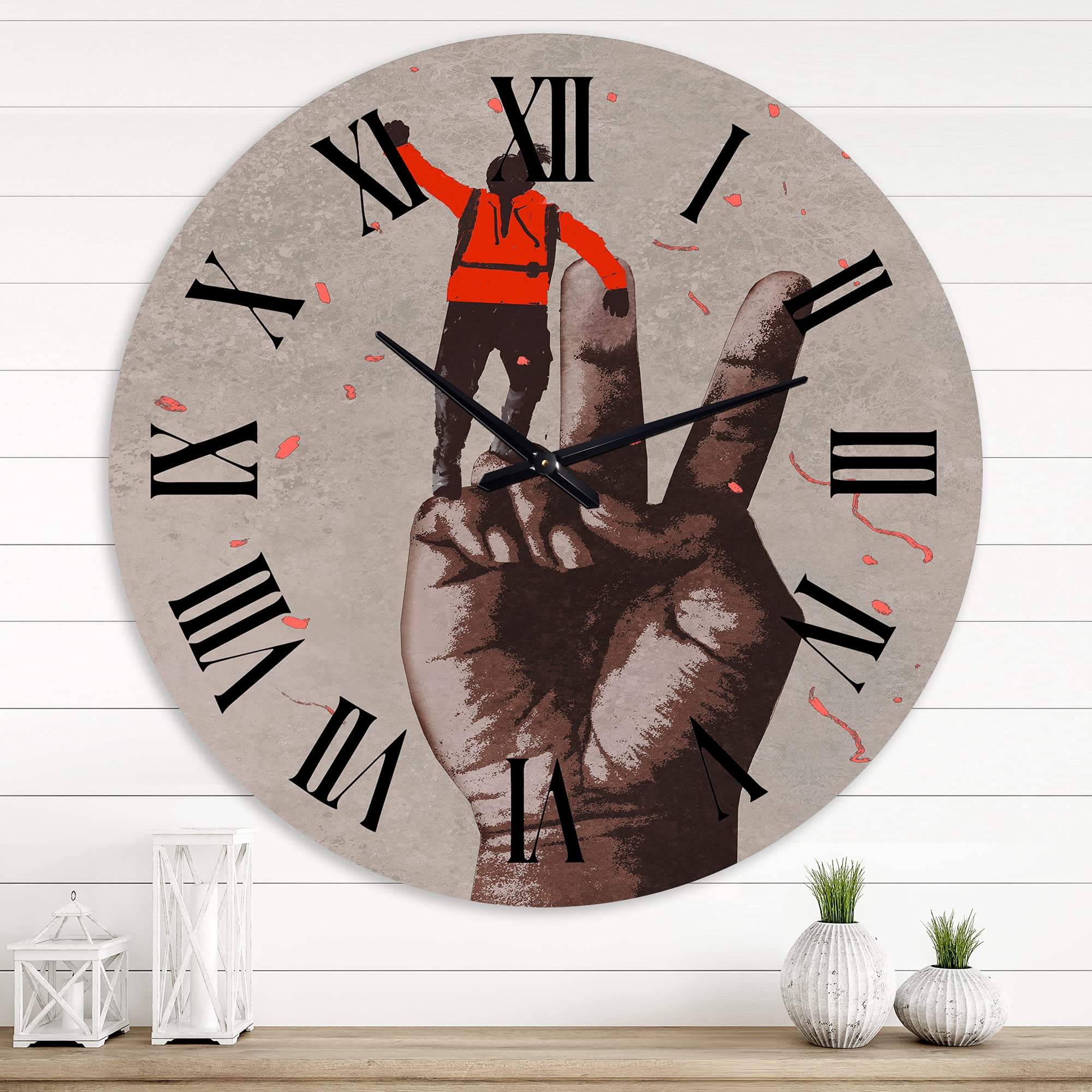 Victory Sign Wall Clock - Large Modern Sci-Fi & Fantasy Decor for Kitchen, Living Room, Office | Unique Raised Arm Design Home & Office Wall Art