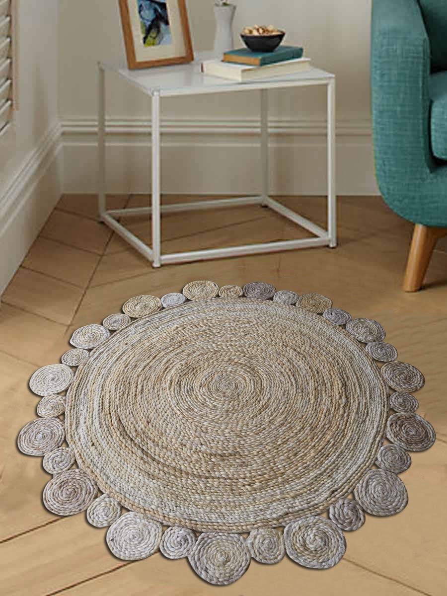 5x5 ft Hand Woven Jute Round Area Rug - Natural Cream Eco-Friendly Oriental Boho Rug for Living Room, Bedroom & Dining Room Decor