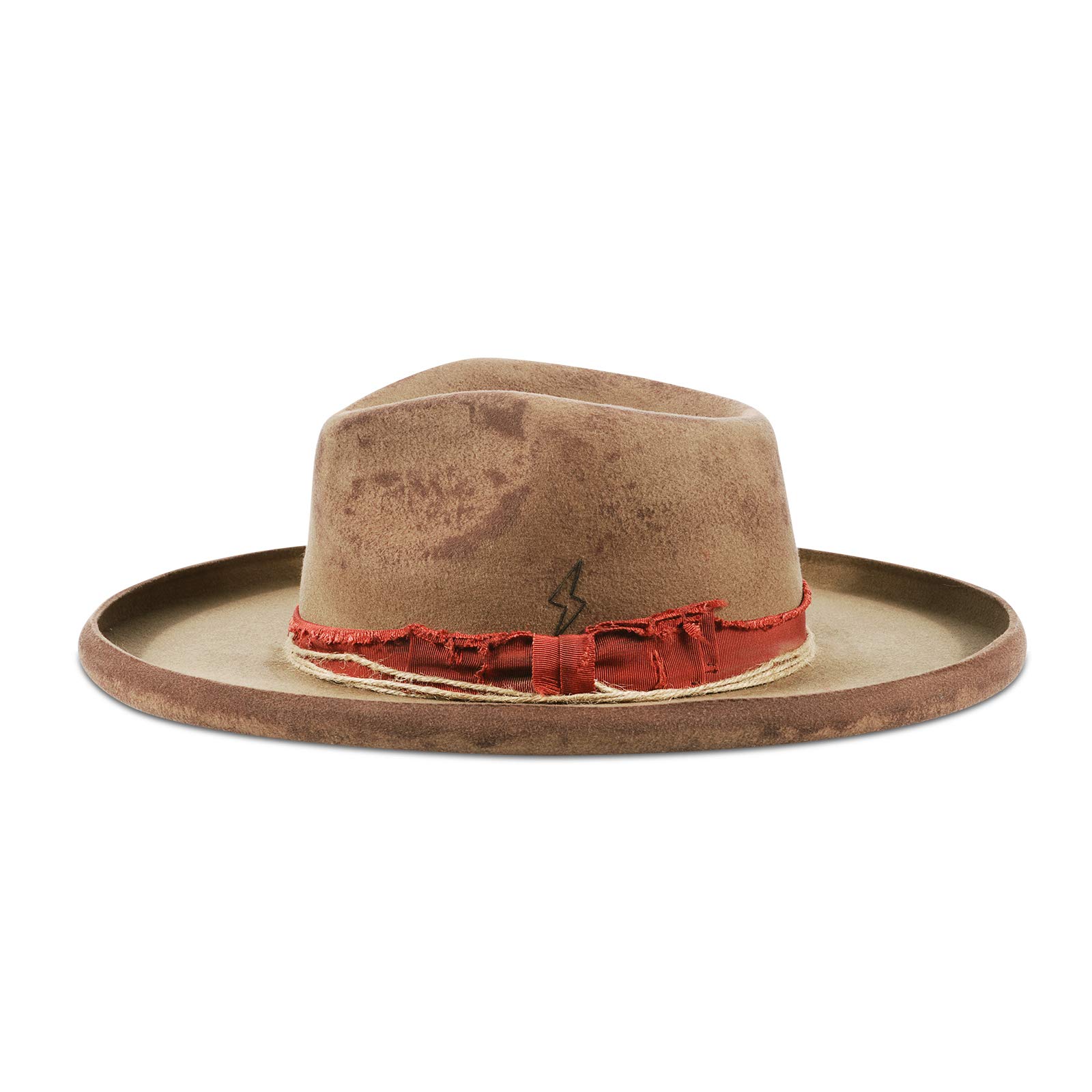 Vintage Wide Brim Fedora Hat for Men & Women - 100% Wool Felt Panama Rancher Hat with Lightning Logo (Distressed/Burned Design) - Perfect for Outdoor Adventures, Music Festivals & Fashion Statements