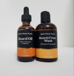 Beard & Face Wash with Aloe Vera & Vitamin B5 (4oz) and Beard Oil with Coconut Oil & Vitamin E (1.5oz) - Lavender & Sage Scented Grooming Kit for Men - Perfect for Daily Beard Care & Moisturizing Routine