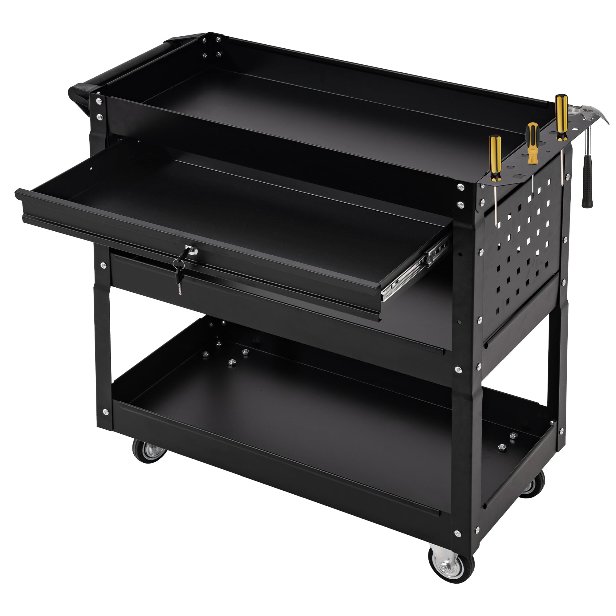 3-Tier Black Rolling Tool Chest with Wheels, Lockable Drawers & Adjustable Shelf - Heavy Duty Tool Cabinet for Workshop, Garage & Repair Shop | Perfect for Mechanics, DIY Enthusiasts & Professional Technicians