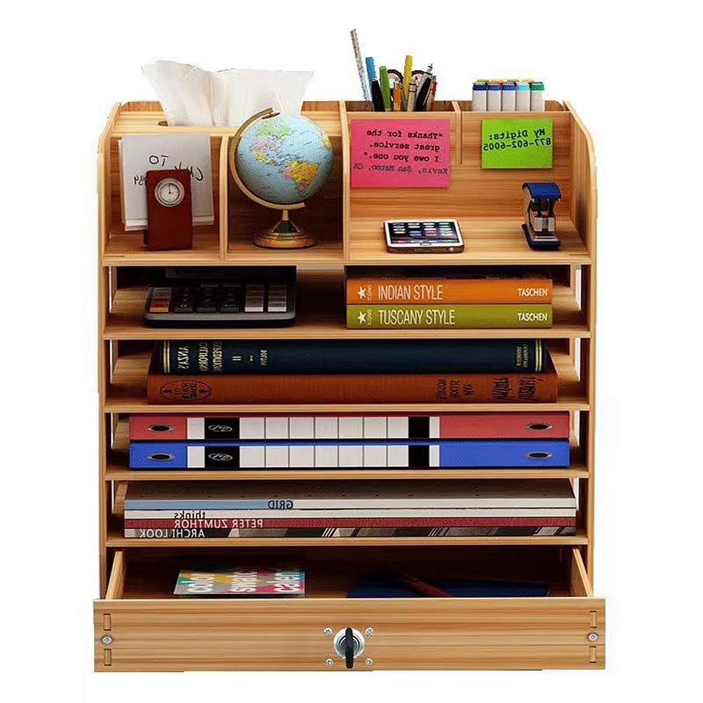 Multi-Layer A4 Paper File Organizer Shelf - Walnut Office Desktop Document Storage Rack for Files, Folders & Tissues | Perfect for Home, Office & Workspace Organization