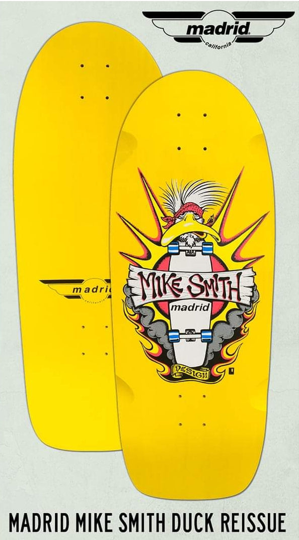 Madrid MIKE SMITH Duck Reissue Skateboard Deck - Yellow | Classic Retro Skateboard for Street & Park Riding | Perfect for Skaters & Collectors