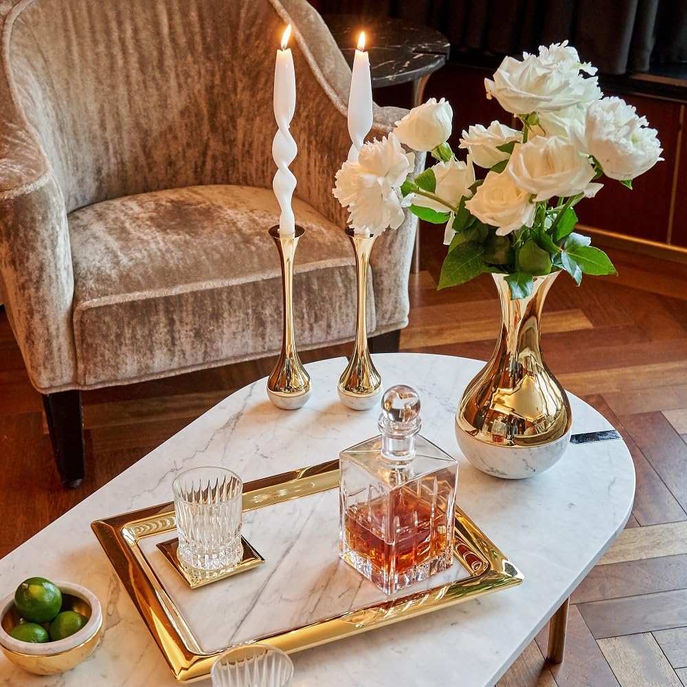Anna New York Dual Vase: Carrara Gold Marble & Metal Modern Home Decor - Perfect for Living Room Centerpiece, Wedding Gift & Luxury Interior Design