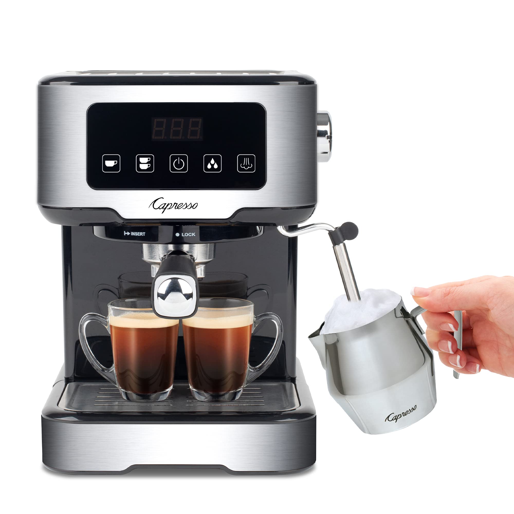 Capresso Café TS Touchscreen Espresso Machine - 50oz Silver Coffee Maker for Home & Office | Perfect for Espresso, Latte & Cappuccino Lovers