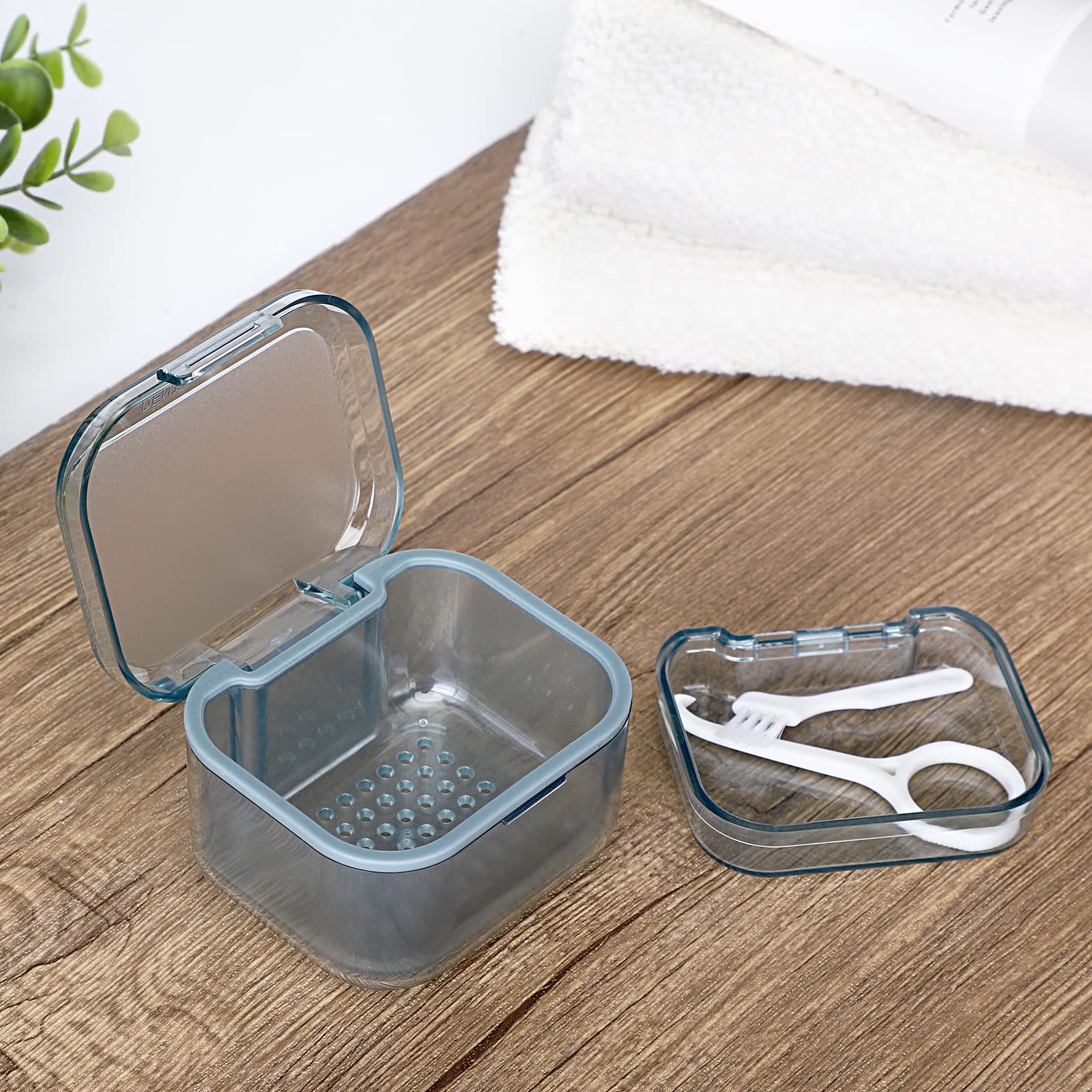 3-Tier Denture Soak Case with Brush & Strainer - Travel-Friendly Cleaning Container