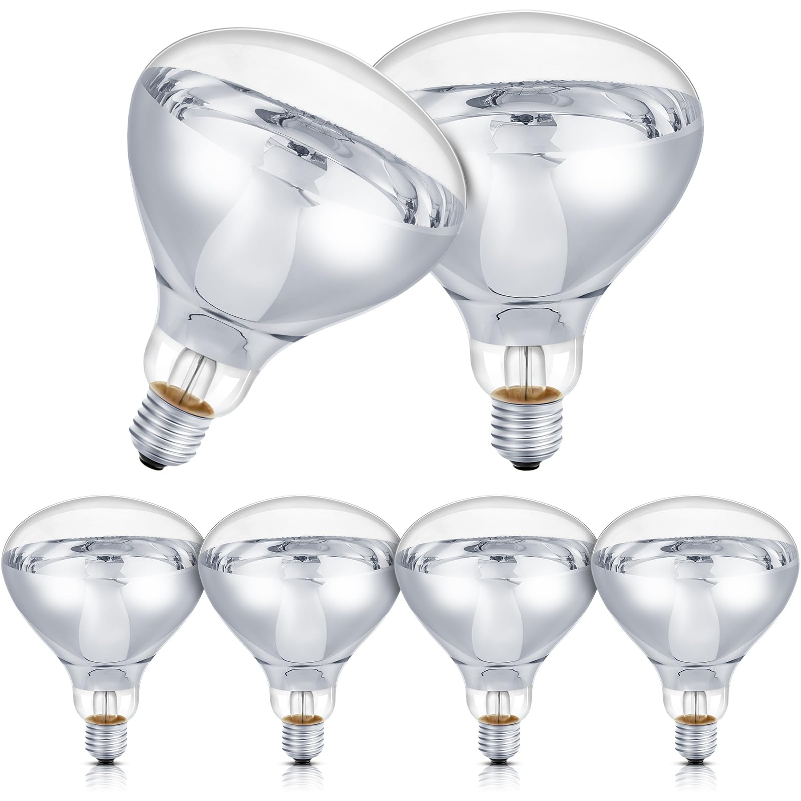 6 Pack 110V Clear Infrared Heat Lamp Bulbs - Medium E26 Base, 175W Red Heat Light for Bathroom, Pet Warming, Chicken Coop, Reptile Terrarium & Food Keeping - Energy Efficient Infrared Flood Bulbs for Home & Farm Use