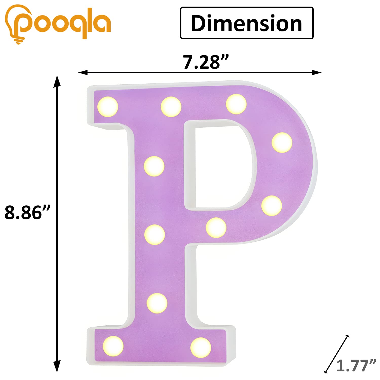 Pooqla Purple LED Letter Lights - DIY Alphabet Sign with Warm White LED for Home, Party, Birthday, Wedding & Bar Decor - Perfect for Night Lights & Wall Decor (Letter P)
