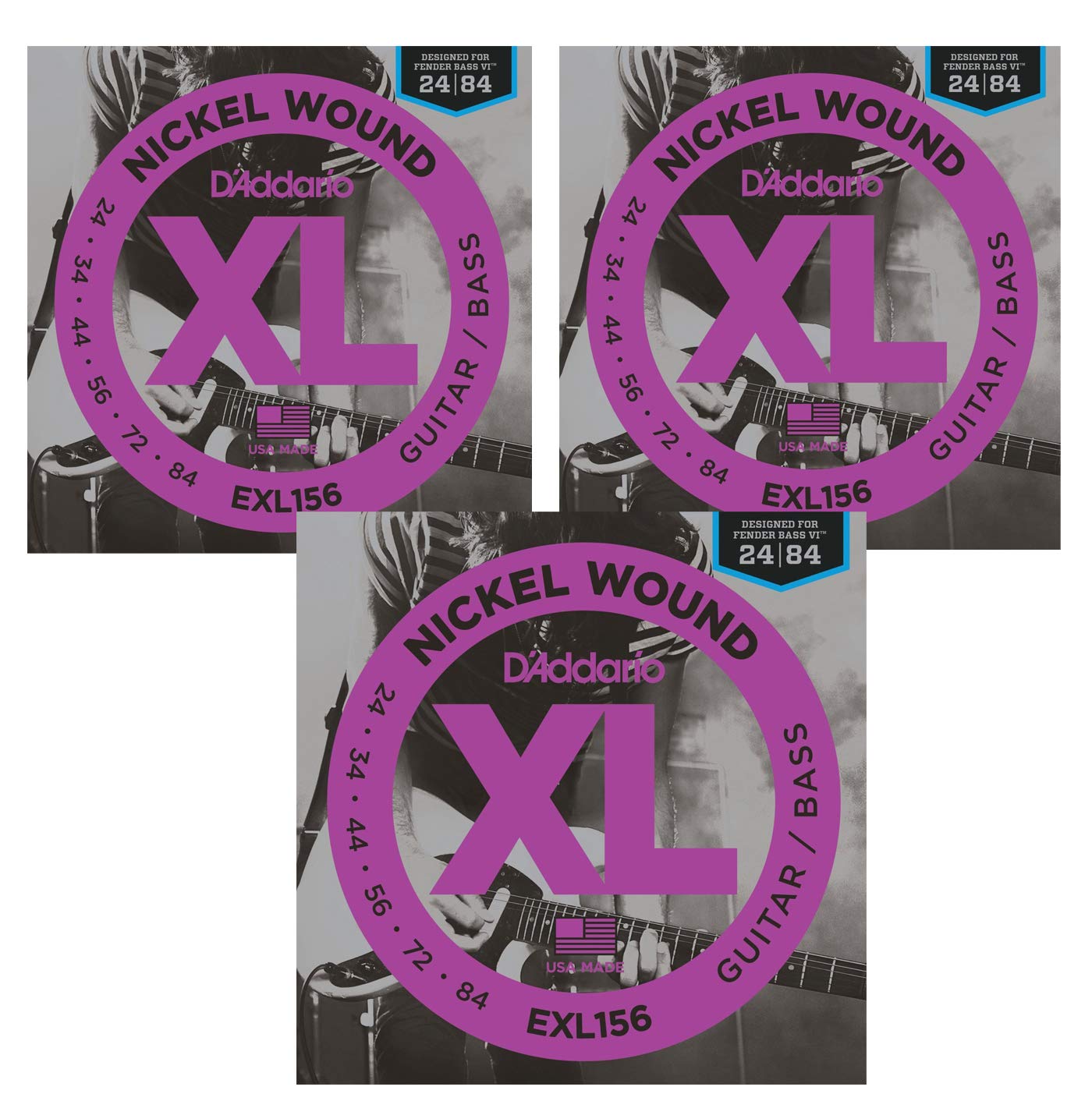 D'Addario EXL156 Bass VI Guitar Strings - 3 Sets | Octave Below Tuning, Ball End | Perfect for Fender Bass VI, Jazz Bass & Rock Music Performances