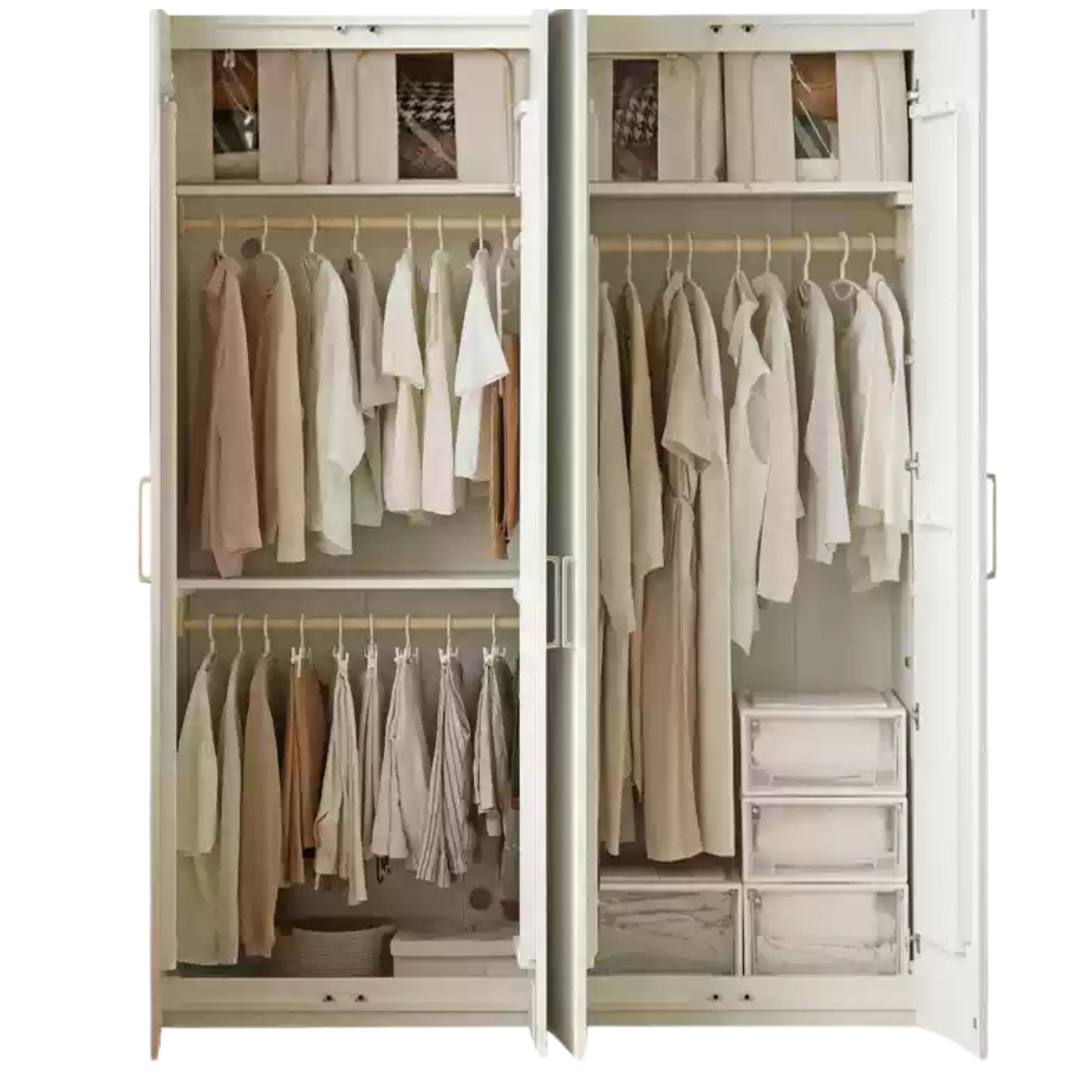 70.9x23.2x86.6 inch / 180x59x220сm / Warm white / 1.8-meter four door wardrobe hanging style