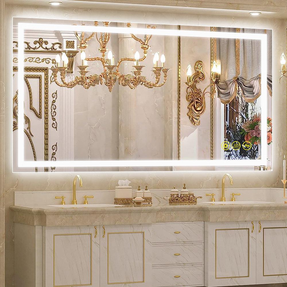 GlareGuard Rectangular Anti-Fog Dimmable LED Bathroom Mirror with Backlit - Perfect for Makeup, Shaving & Skincare Routine