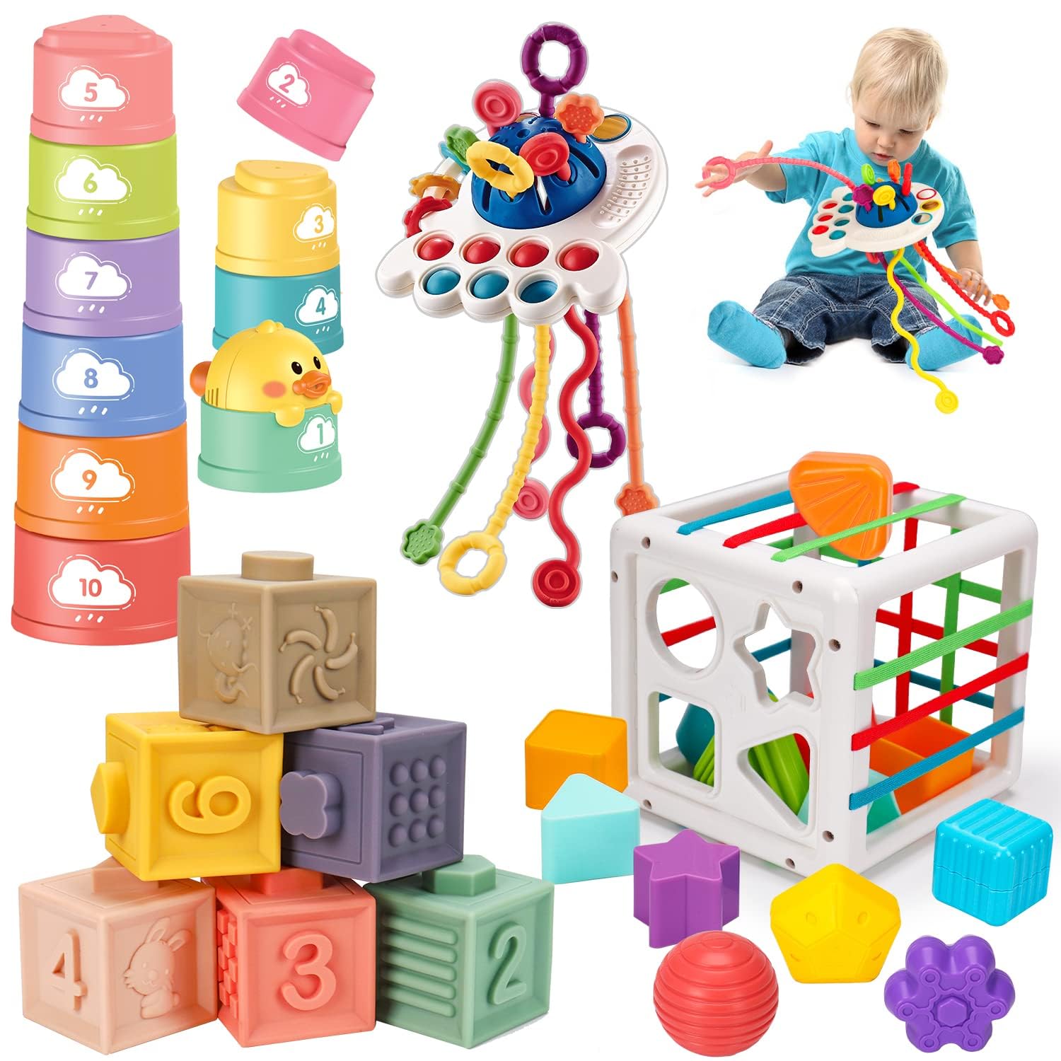Montessori Baby Toys for 1-3 Years - Stacking Cups, Sensory & Teething Toys for Toddlers - Perfect for Early Learning & Playtime