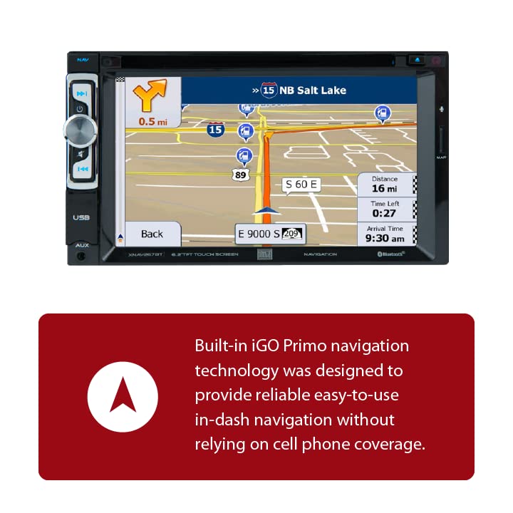 Dual Electronics XNAV267BT 6.2-inch Double DIN Car Stereo with GPS Navigation, Bluetooth, USB iPhone Control, CD/DVD Player - Perfect for Road Trips & Hands-Free Driving