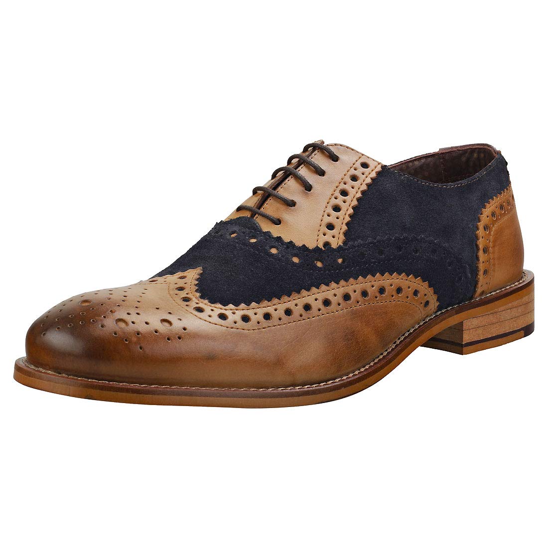 Men's Vintage Gatsby Style Tan Brogue Oxford Shoes Size 10 - Classic Formal Dress Shoes for Weddings, Business & Special Occasions