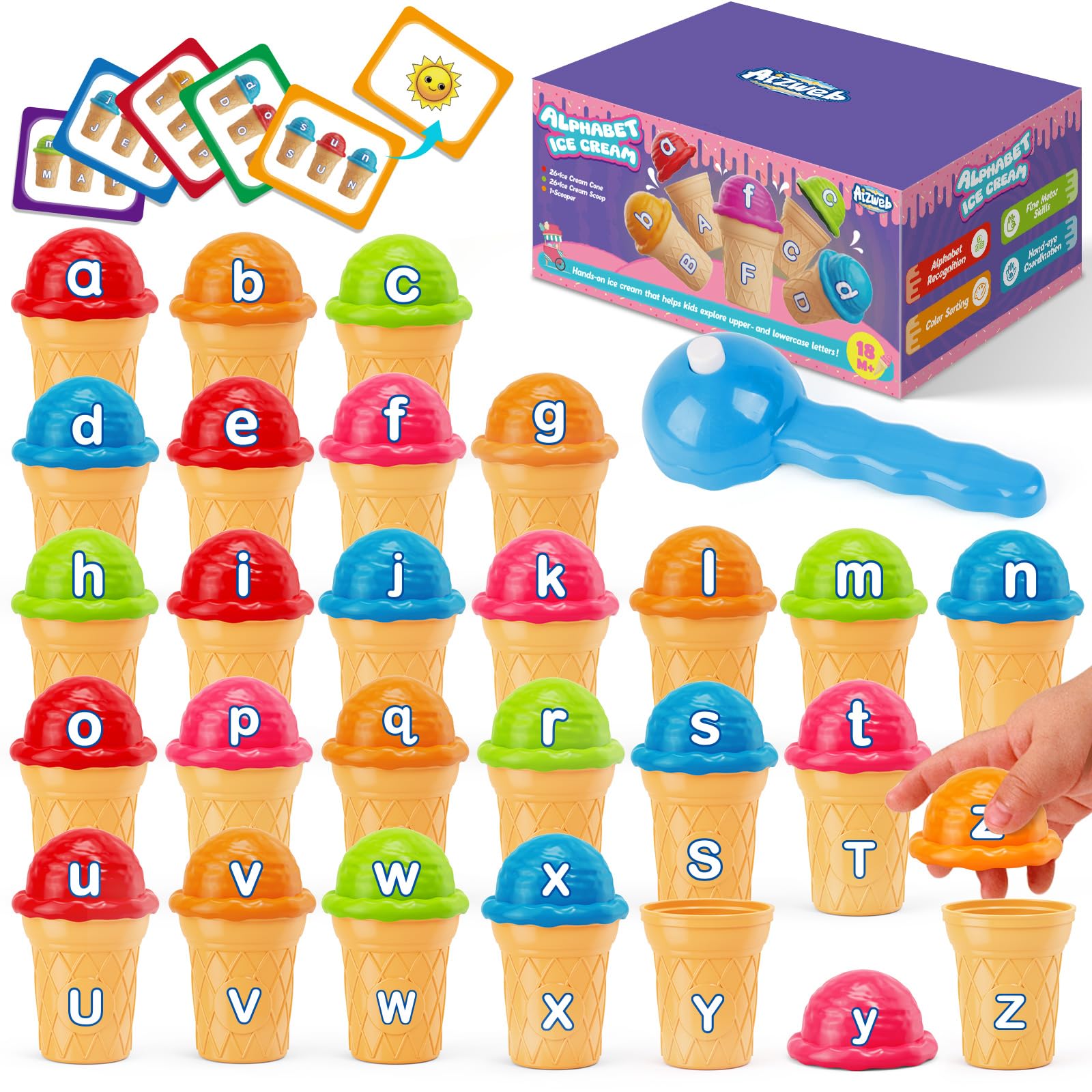 Aizweb Montessori Alphabet Learning Toys - ABC Color Sorting & Stacking Game for Toddlers, Preschool & Kindergarten - Fine Motor Skills Educational Toy for Kids | Perfect for Homeschooling & Classroom Activities