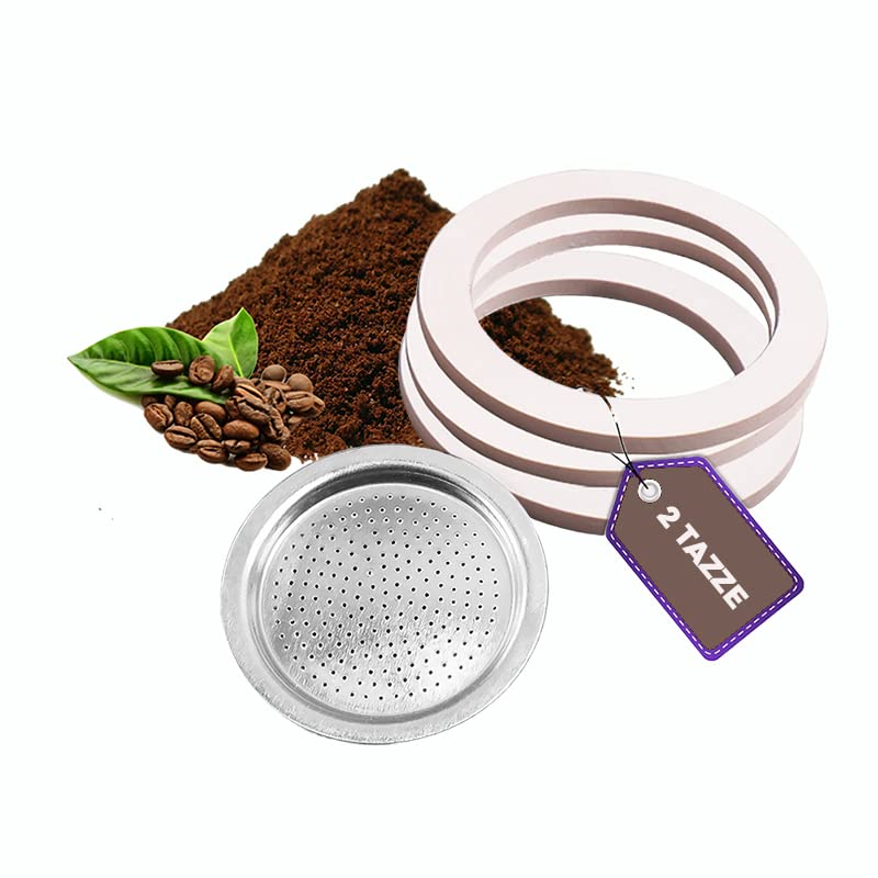 CG94 Moka Pot Coffee Filter with 3 Seals (2 Cups) - Perfect for Espresso, Stovetop Brewing & Italian Coffee at Home