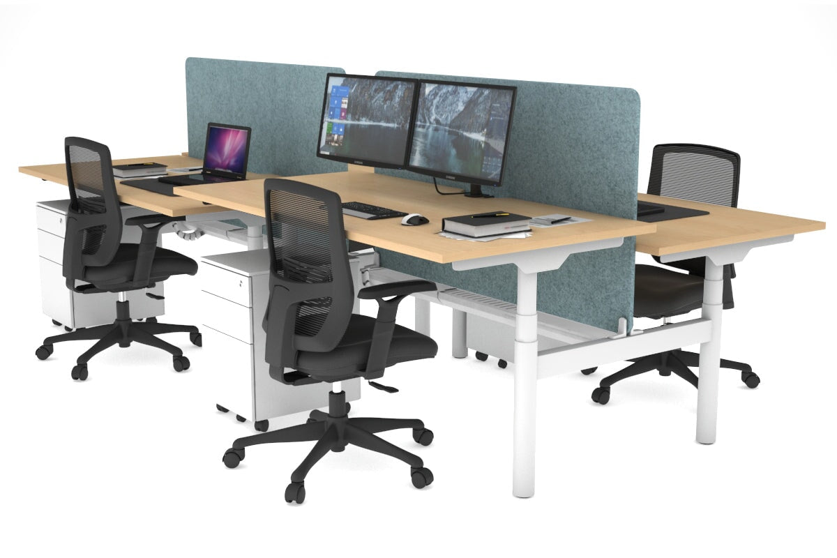 Flexi Premium Height Adjustable 4-Person H Bench Workstation - White Frame [1800L x 800W with Cable Management] - Ideal for Office, Coworking Spaces & Collaborative Work Environments