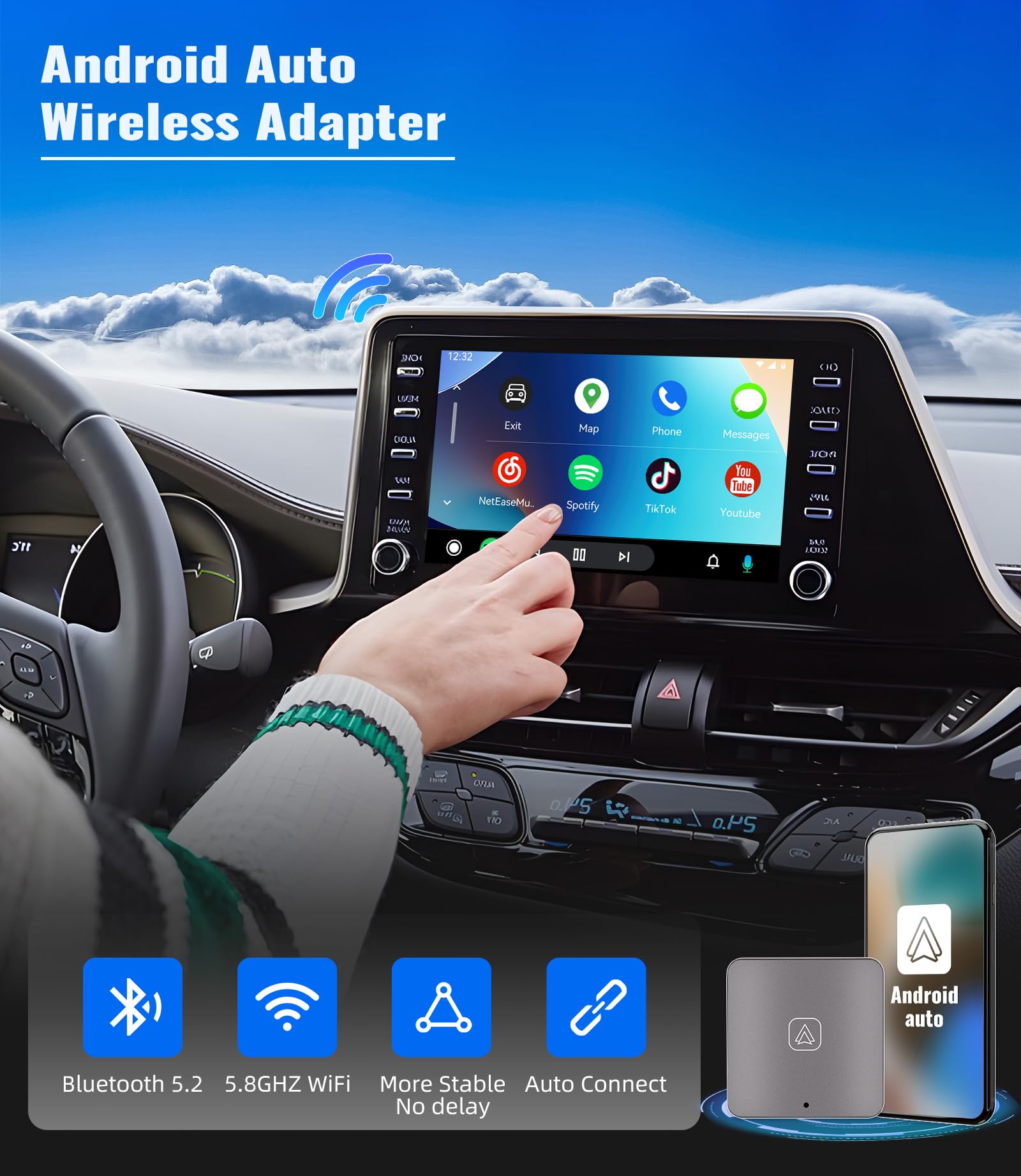 Wireless Android Auto Car Adapter - Plug & Play for OEM Factory Radios | Fast & Stable Connection | Perfect for Commuting, Road Trips & Hands-Free Driving