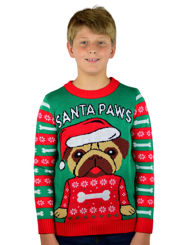 Pug Ugly Christmas Sweater for Kids & Teens | Funny Santa Paws Holiday Sweater for Boys & Girls | Perfect for Christmas Parties & Family Photos