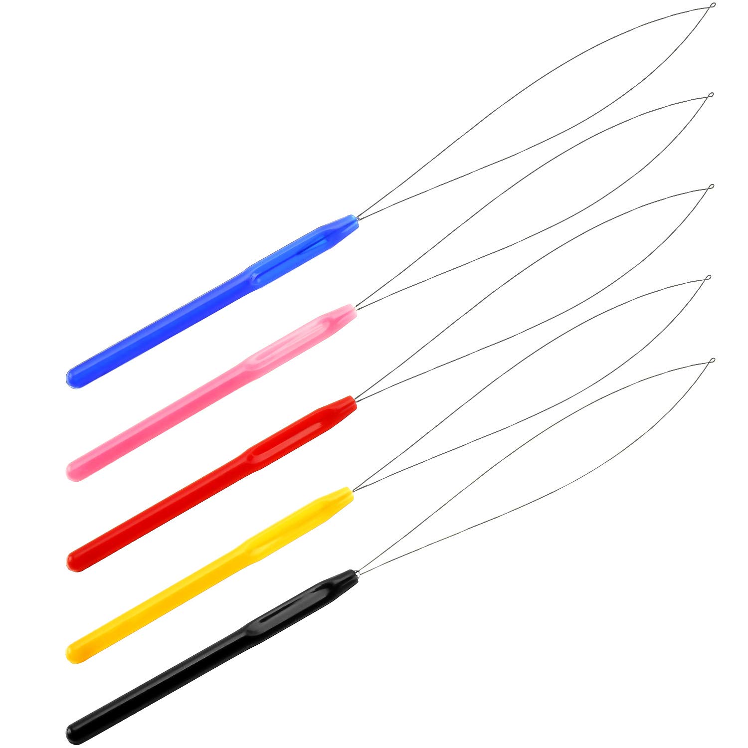 10 Pack Wooden Hair Extension Loop Needle Threader Pulling Hook Tool with Beads - Professional Hair & Feather Extension Kit (Multicolor) - Perfect for Salon Styling, DIY Hair Accessories & Costume Design