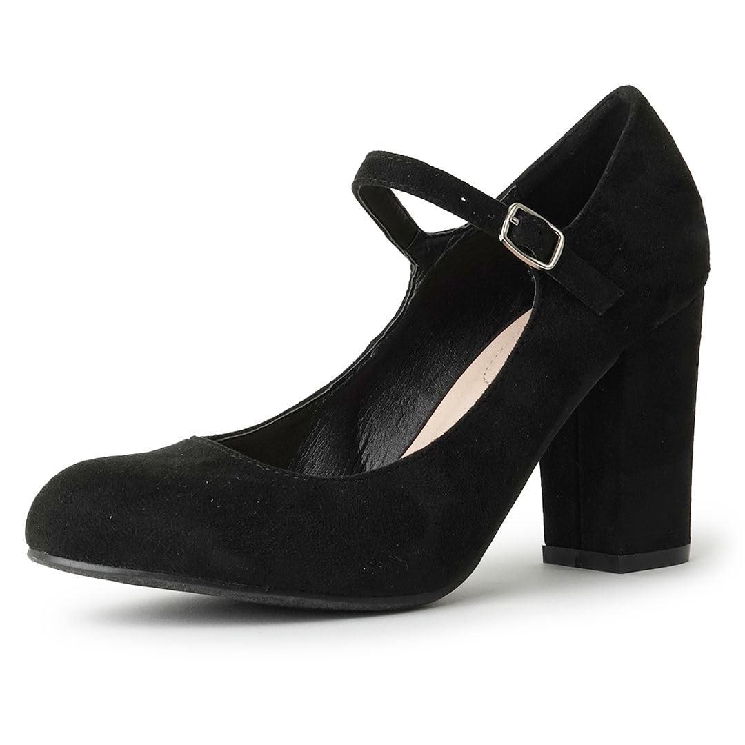J.Adams Women's Round Toe Chunky High Heel Mary Jane Pumps - Comfortable Dress Shoes for Work, Party & Special Occasions