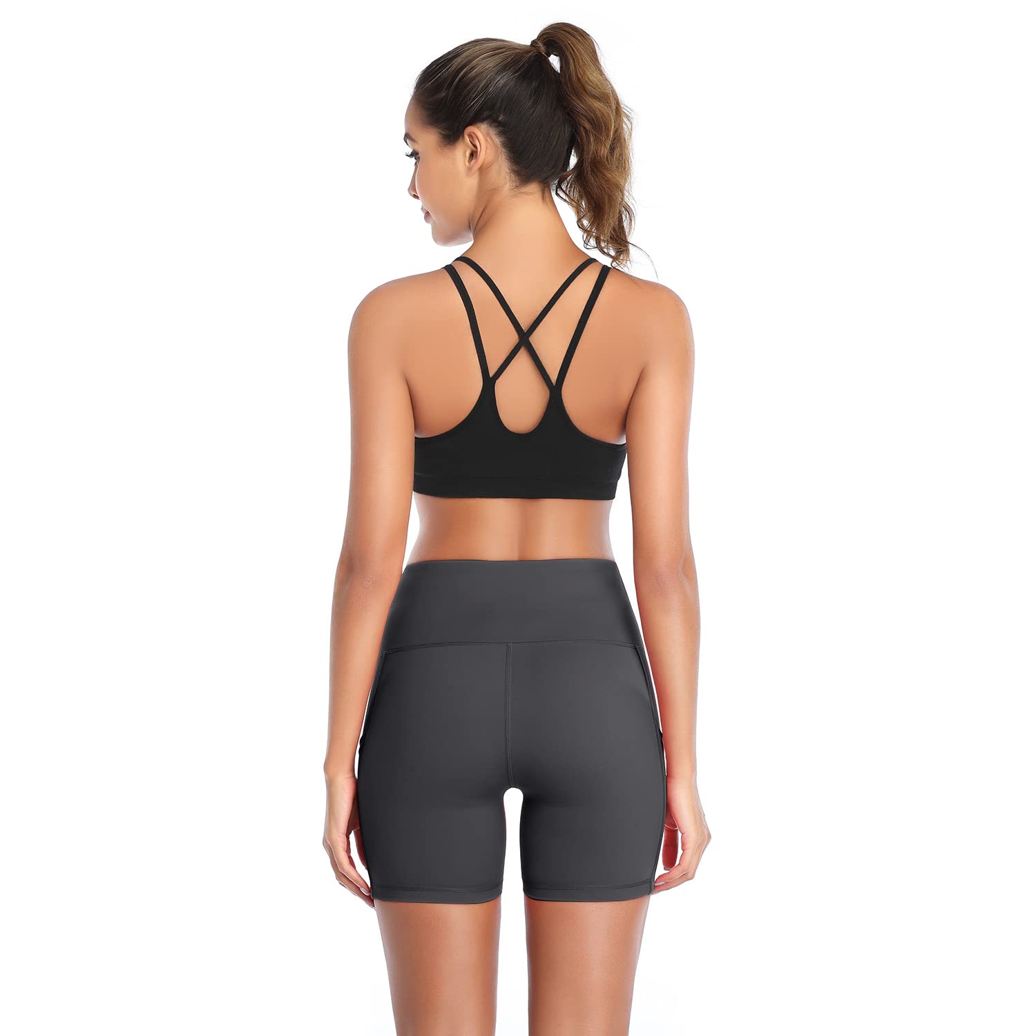 DAYOUNG Women's High Waist Yoga Shorts with Tummy Control - Workout Biker Running Athletic Compression Shorts with Pockets for Gym, Yoga & Outdoor Activities