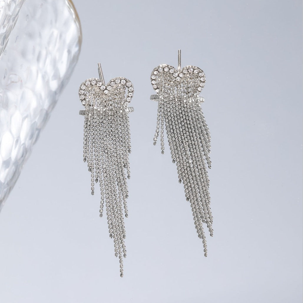 Elegant Open Heart Tassel Waterfall Earrings for Women - Fashion Gold/Silver Dangle Jewelry | Perfect for Parties, Weddings & Date Nights | A8451