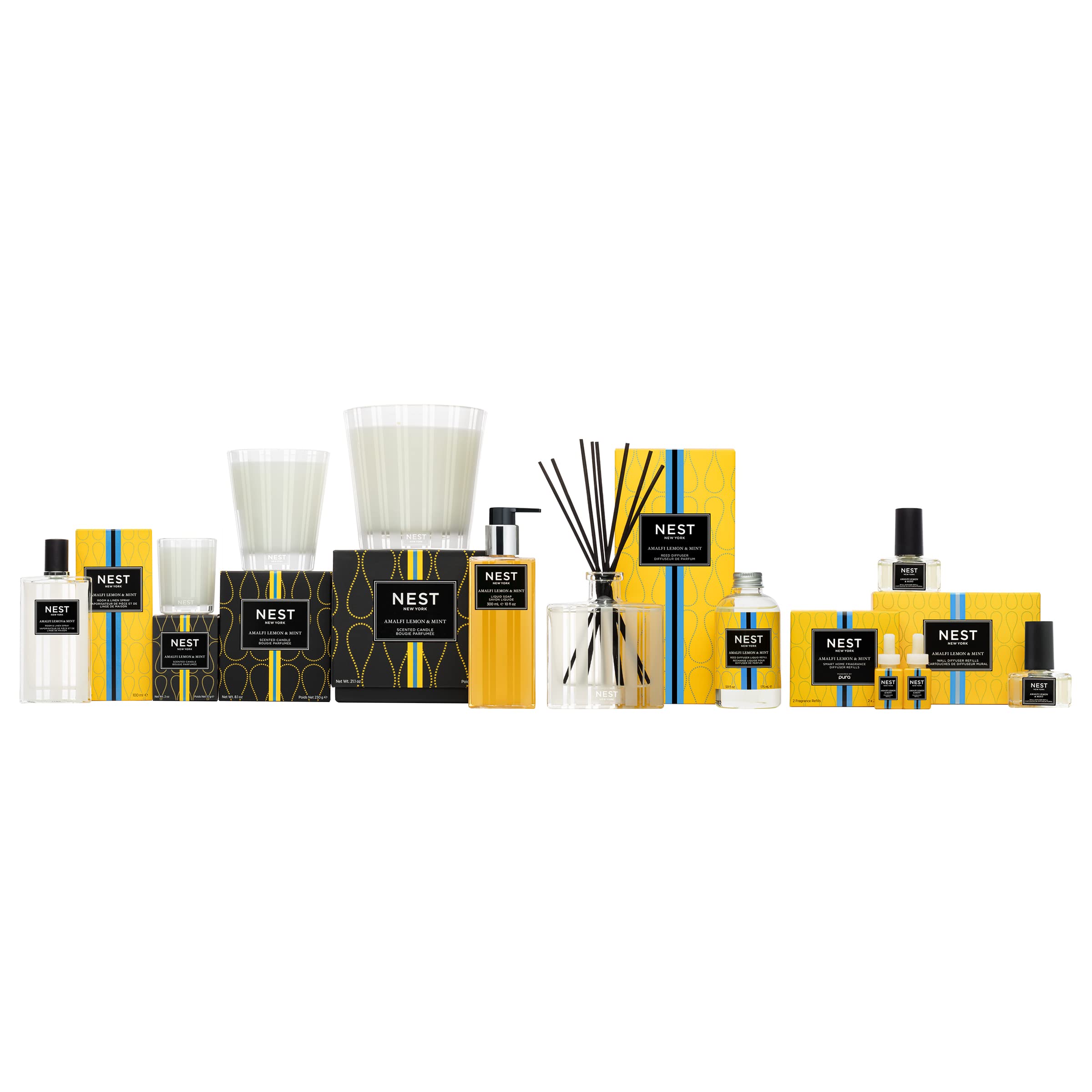 NEST New York Amalfi Lemon & Mint Reed Diffuser Refill - 5.9 fl oz Long-Lasting Essential Oil Aromatherapy - 90 Days Fragrance for Home, Office, Bedroom & Bathroom - Flame Free Air Freshener