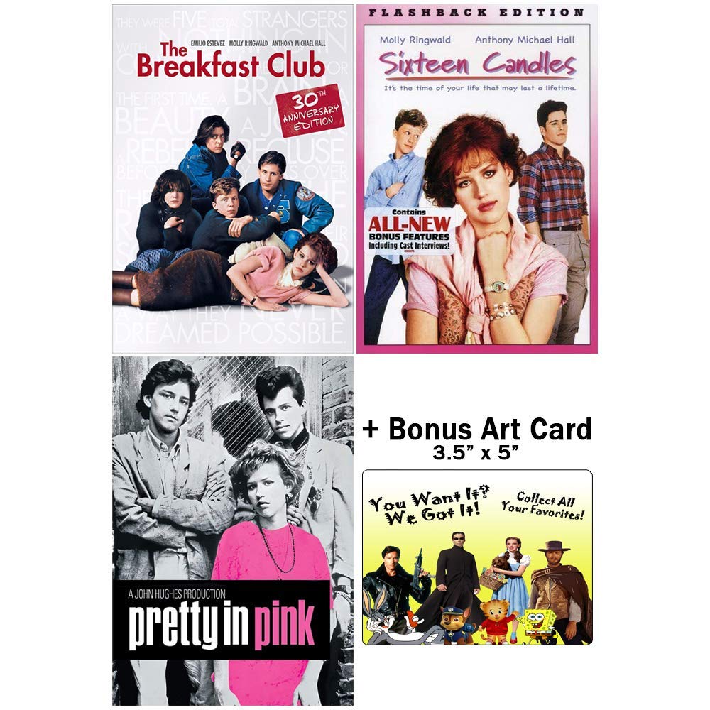 The John Hughes Classics Collection: Molly Ringwald Edition - 3 Movies (The Breakfast Club, Sixteen Candles, Pretty in Pink) with Bonus Art Card | 80s Teen Movies, Coming-of-Age Films, High School Drama | Perfect for Movie Nights, Nostalgic Viewing, and Film Collector Gifts