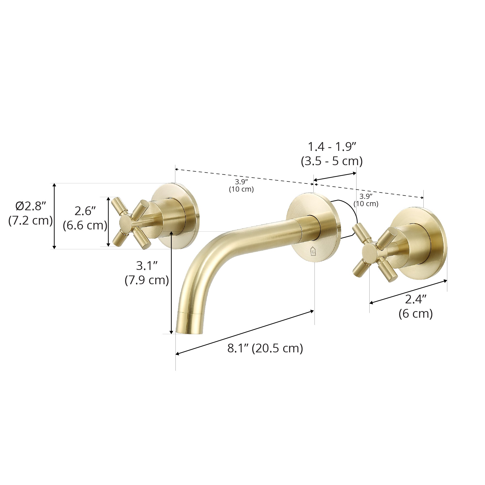Ancona Prima Two Handle Wall Mounted Bathroom Faucet - Brushed Champagne Gold Finish for Modern Vanities | Perfect for Powder Rooms, Master Baths & Spa-Style Retreats