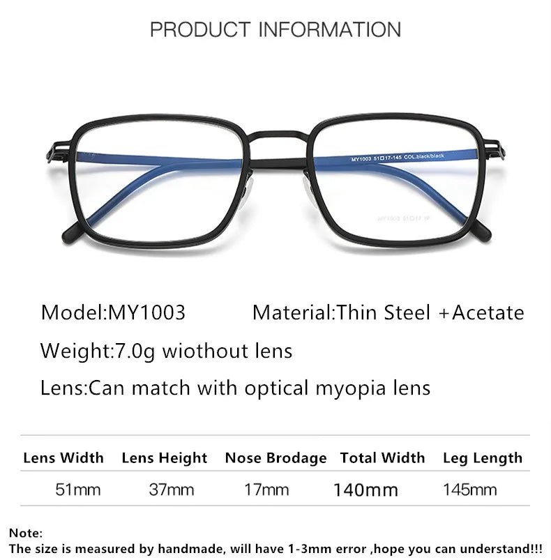 Aimee Unisex Full Rim Square Acetate Titanium Eyeglasses 81003 - Lightweight Durable Frame for Men & Women - Perfect for Reading, Work, and Everyday Use