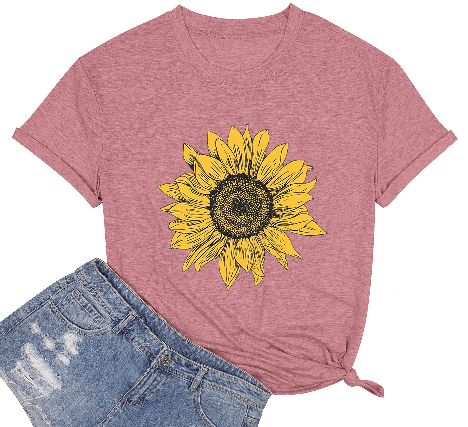 Women's Sunflower Graphic T-Shirt - Soft Short Sleeve Summer Casual Tee Top for Everyday Wear, Beach Outings & Weekend Hangouts