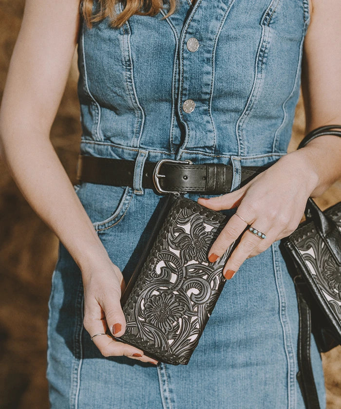 Trinity Ranch Floral Tooled Bifold Wallet for Men & Women - Genuine Leather Money Clip Credit Card Holder - Perfect for Everyday Use, Travel & Gifts